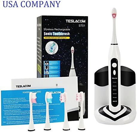 Electric Toothbrush Rechargeable for Kids and Adults with UV Sanitizer 5 Deep Cleaning Modes 4 Brush Heads,Dentists Recommend sonic toothbrushes with 2 Minutes Timer IPX7 Waterproof by TESLACOM