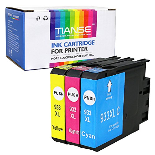 TIANSE 3 Colors Compatible Replacement for HP 933XL 932 Ink Cartridges High Yield Compatible With HP Officejet 6700 Premium 6600 6100 7110 7610 7612 7510 PRO 7740 Printer (1 Cyan 1 Magenta 1 Yellow)