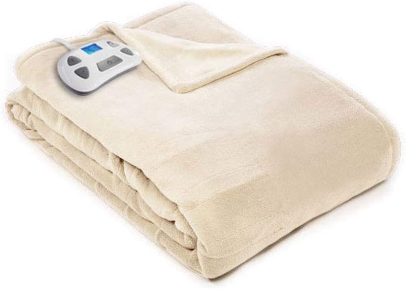 Pure Warmth 874195 Plush Electric Heated Warming Blanket Full Ivory Washable Auto Shut Off 10 Heat Settings: Home & Kitchen