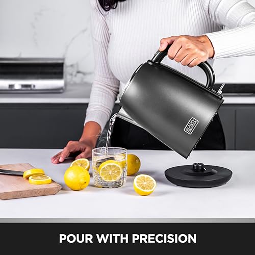 BLACK+DECKER 1.7L Premium Stainless Steel Electric Kettle - 2200W Fast Boil, Cordless Design, Auto Shut-Off, Boil Dry Protection, Metallic Finish with Chrome Accents | SSJC175-B5