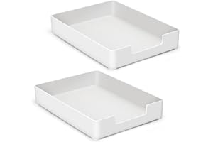 izBuy Letter-Size Tray Desk Letter Tray Paper Tray - Single-Tier Plastic (2-Pcs) Stackable Desktop Organizer Paper Holder Front-Load Documents Tray for Office Supplies File, White