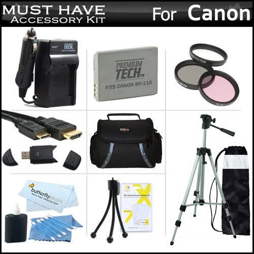 Must Have Accessory Kit For Canon VIXIA HF R21, HF R20, HF R200 Full HD Camcorder Includes Extended (1500Mah) Replacement BP-110 Battery + Ac/Dc Travel Charger + Deluxe Case + Mini HDMI Cable + 50-inch Tripod w/Case + 3PC Filter Kit (UV-CPL-FLD) + Much More
