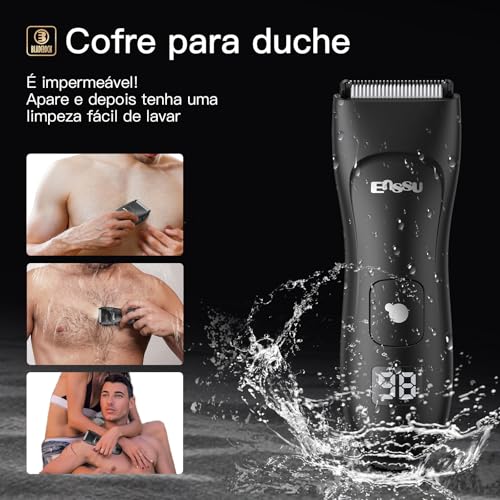 ENSSU Aparador de Pelos Íntimos Masculino, Maquina de Barbear Multifuncional, Barbeador Elétrico com Lamina Segura, IPX7 A Provad'Agua, Recarregável 1H, perfeito para Barba, Virilha, Peito, Abdomen, Axilas e Púbicos