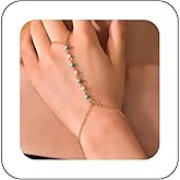 Xduargs Boho Pearl Beaded Tassel Finger Ring Bracelet Vintage Blue Bead Hand Harness Chain Bracelet Gold Pearl Slave Chain Hand Bracelet Adjustable Slave Chain Bracelet Jewelry for Women