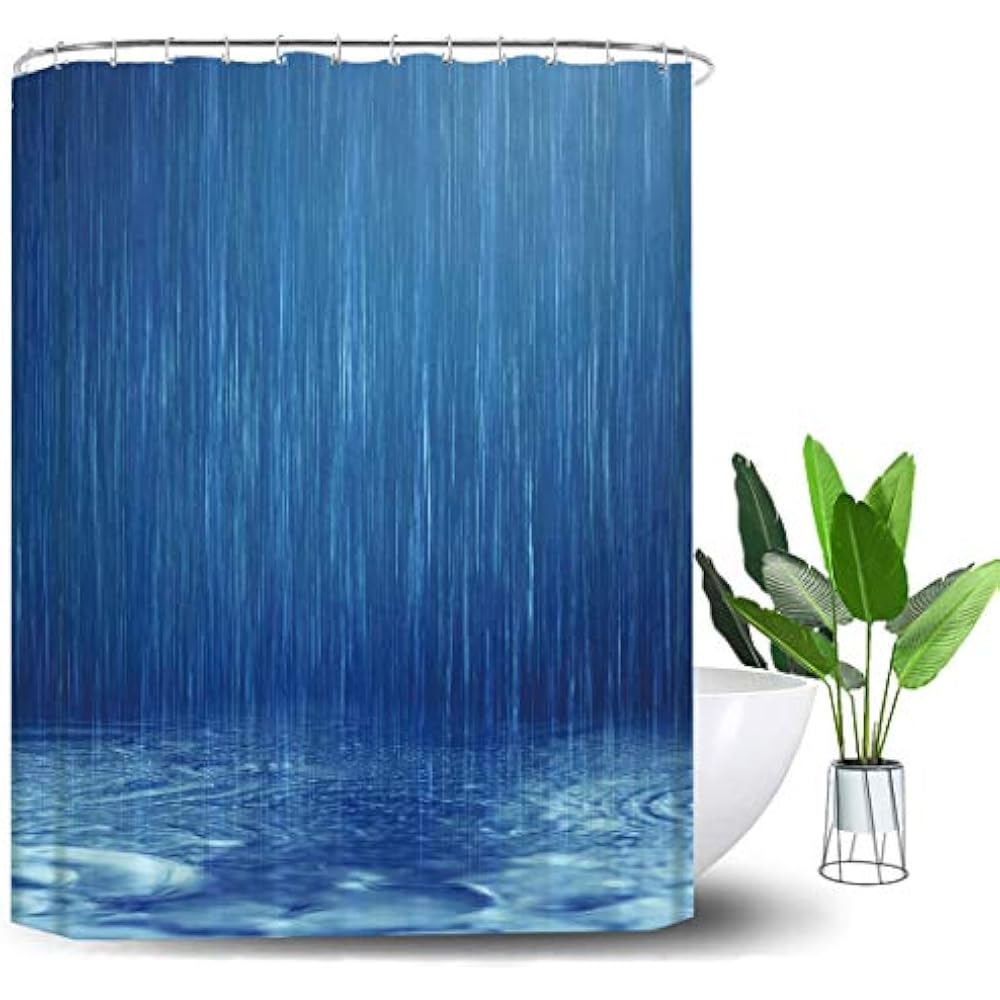 Blue Shower Curtain Waterproof Fabric Curtains Bathroom Washable
