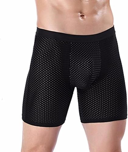 Men Cotton Breathable Briefs Panties ♕ Sports Underwear Long Ice Mesh Eye Sexy Breathable Boxer Briefs Running Wear Leg Long Pants, 4 Colors, L-3XL (XXXL, Black)