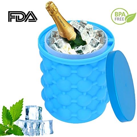 ice cube maker Genie Revolutionary Space Saving Ice Bucket, BPA Free Silicone Ice Cube Mold Storage Container 5.7×5.3inch