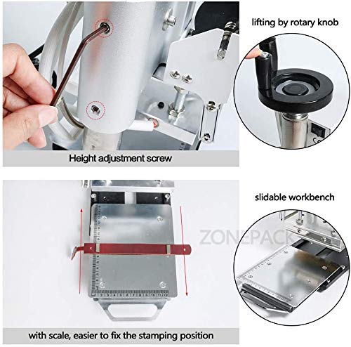 ZONEPACK Hot Foil Stamping Machine with Sliding Positioning Plate Tipper Stamper Bronzing Card Foil Custom Logo Embossing for PVC Leather PU and Paper Heat Press Branding Mask (110v)