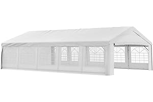 Outsunny 20' x 32' Heavy Duty Party Tent & Carport with Removable Sidewalls and Double Doors, Large Canopy Tent, Sun Shade Shelter, for Parties, Wedding, Outdoor Events, BBQ, White