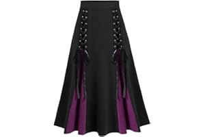 JOAU Women's Vintage Gothic Court Lace Up Patchwork Skirt Steampunk Medieval Renaissance Victorian A-Line Pirate Skirts