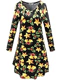 Aphratti Women's Long Sleeve Santa Christmas Xmas Gifts Print Flare Swing Dress