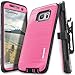 Galaxy S7 Edge Case, COVRWARE [Iron Tank] w/ [Full-Coverage Screen Protector] Heavy Duty Full-Body Rugged Holster Armor [Brushed Metal Texture] Case [Belt Clip][Kickstand], Pink