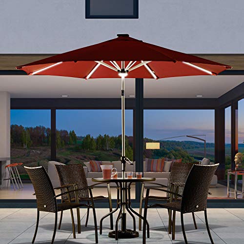 PURPLE LEAF 9 Feet Solar Powered LED Lighted Patio Umbrella with Push