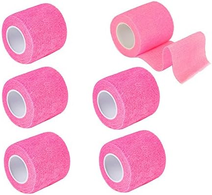 GouGou Self-Adhesive Tape Bandage Rolls Non-woven Ventilate Flexible Wrap for Soccer Basketball Sports Ankle Waist Knee Finger Elbow Ankle Support Tape 6PCS 2 in X 14.7 ft (Pink)