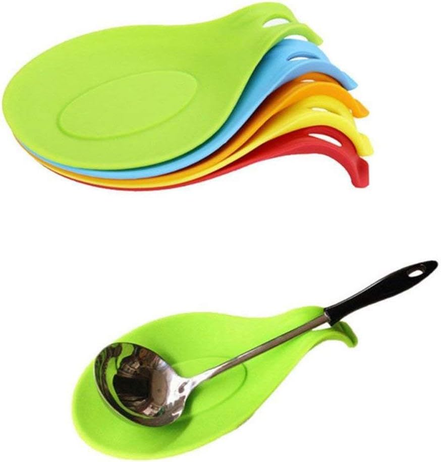 Skymountain Silicone Heat Resistant Spoon Fork Mat Rest Utensil Spatula Holder Kitchen Tool (8.07 x 4.06 Inches, Random)