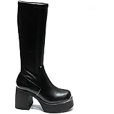 SODA Women Knee High Chunky Block Heel Platform Boots Black 7.5