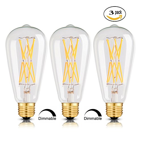 12W Edison Style Vintage LED Filament Light Bulb，ST64(ST21)Led Retro bulb,100 Watt Equivalent Light Bulbs,Warm White 2700K,1200LM,Dimmable, E26 Medium Base Lamp, Antique Shape, (3 Pack)