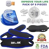 Complete Snoring Solution - 5 in 1 - Snore Mouthpiece, 4 Sets Nasal Dilators, Chin Strap, Sleeping Mask & Ear Plugs - Stop Snoring & Teeth Grinding with Anti Snoring Devices - Snore aid by DAN n RAK