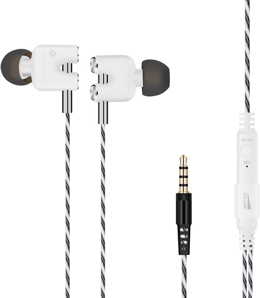 Aita Wired Earphones In Ear Headphones with Mic for Handsfree call, Dual Speakers, for iPhone iPod iPad Android Smartphones, Tablets, MP3 Players ect.(AT-E23) (White)