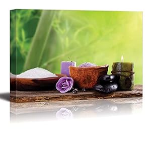 Canvas Prints Wall Art - Spa Treatment Therapy Concept with Bamboo,Bath Salt and Candle | Modern Wall Decor/Home Decoration Stretched Gallery Canvas Wrap Giclee Print & Ready to Hang - 12" x 18"