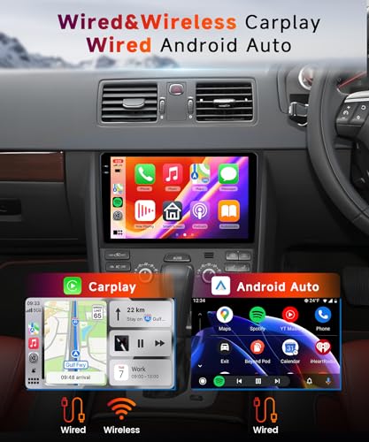 【4+128G】 Hodozzy Carplay Car Radio for Volvo XC90 2004-2013, 10 Inch In-Cell Screen Android Car Radio with Bluetooth 5.0/Android Auto/WiFi/GPS/RDS/FM/USB/DSP