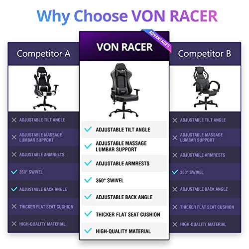 VON RACER Massage Gaming Chair Racing Computer Desk Office Chair Swivel