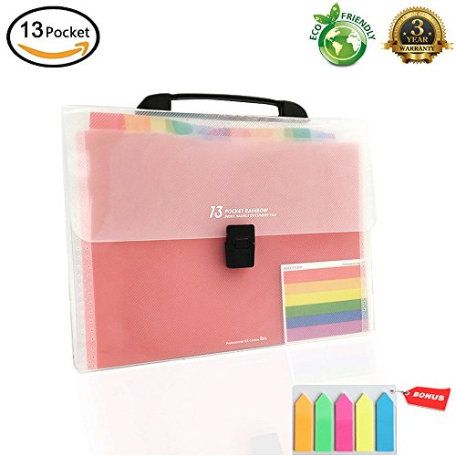 Accordion Folder File Organizer 13 Pockets Expanding A4/Size Letter Paper Multi-Colour Large Capacity Portable Box Document Stand Bag -Bonus Labels for Office, Business, Study
