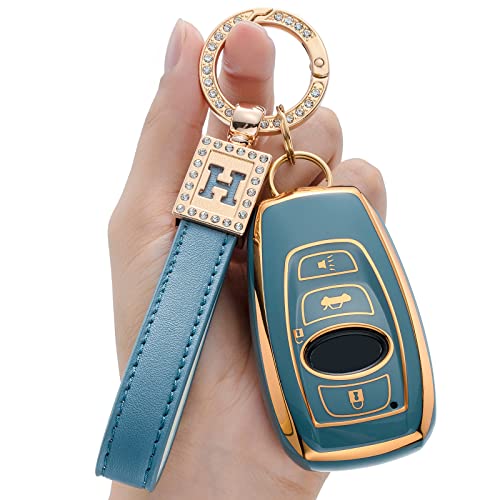 Compatible with Subaru Key Fob Cover with Diamond Leather Keychain