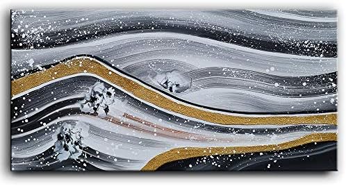 baccow Gray Large Abstract Paintings 2448, Handmade 3D Quicksand Wall Painting Pictures on Canvas Modern Home Decor