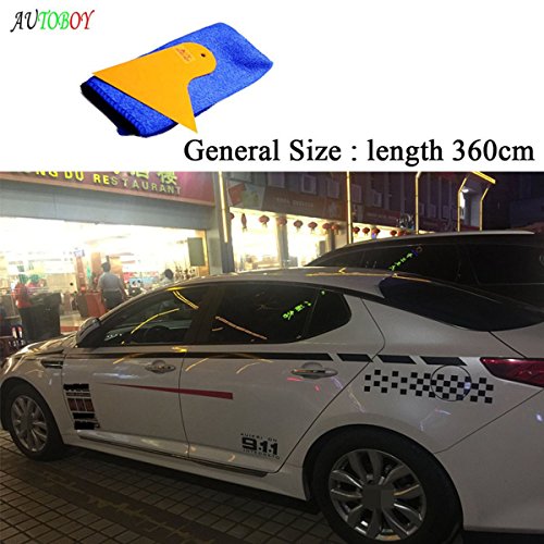 ABy Sports Racing Stripe Car Waistline Sticker Body Side Auto Decal Set For KIA K2 K3 K5 Cruze Crider Focus(Black+Red) - Thumbnail 2
