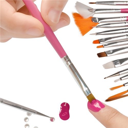 Leegoal 15pc Nail Art Design Dotting Brush Painting Pen Tool Set Pink Stick DIY Fit Tips