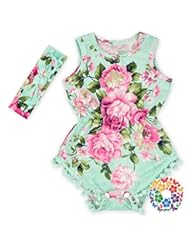 Apparel: Floral Flower Rompers For Baby Girls with Headband 0-2T Baby Girl Clothes Bodysuit Romper Jumpsuit One-pieces Outfits Set (12-24months, green)