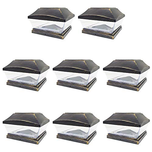 iGlow 8 Pack Vintage Bronze 6 x 6 Solar Post Light SMD LED Deck Cap Square Fence Outdoor Garden Landscape PVC Vinyl Wood