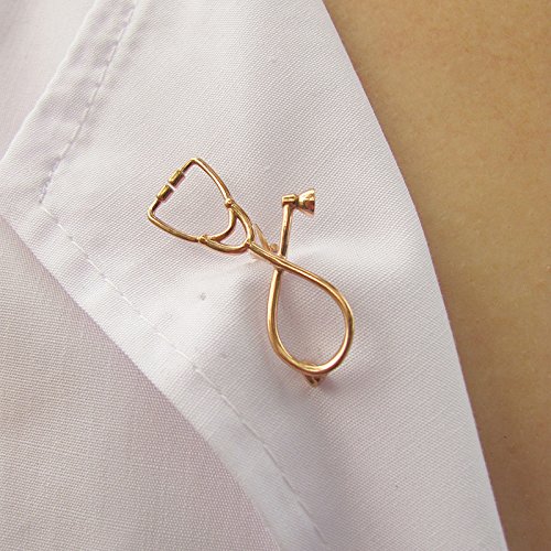 SENFAI Stethoscope Brooch Fashion Medical Jewelry Stethoscope Pin for Nurse Physicians Medical Student Graduation Gift (Gold)