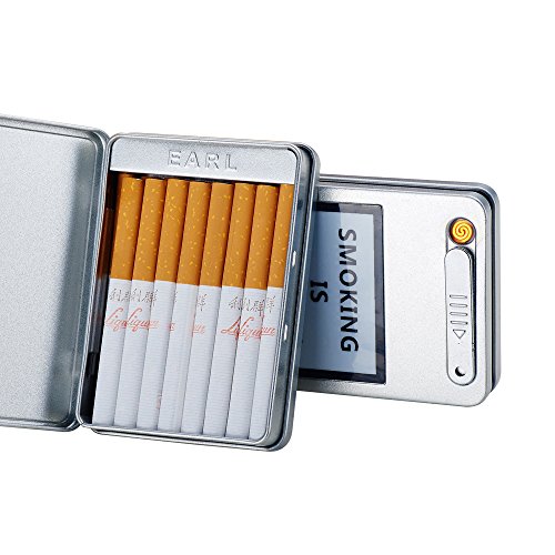 USB Cigarette Case with Lighter Cigarette Box Electronic Flameless Rechargeable Windproof Lighters Can Hold 16 Cigarette Smoke