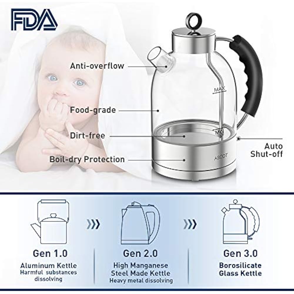 Ascot Electric Kettles KE1003 Kettle, Hot Water Boiler 304 Stainless