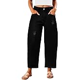 Metietila Womens Barrel Jeans Ripped Mid Rise Wide Leg Baggy Boyfriend Denim Pants