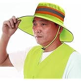 Unisex High Visibility Reflective Bucket Hat Mesh Wide Brim Work Safety Boonie Hat Sun Protection Packable Sun Cap Bucket Cap