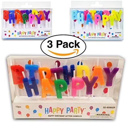 3 Pack - Happy Birthday Cake Candles Cake Topper pick Letter cake Candles, Assorted Colors