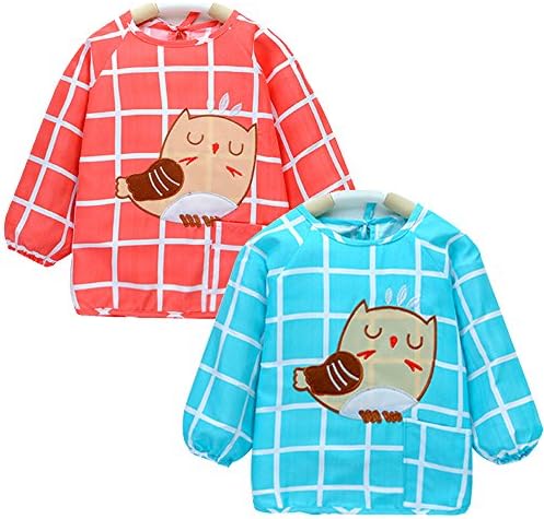 STIME Baby Apron Unisex Sleeved Bib 6 Months-3 Years(2 Pack)