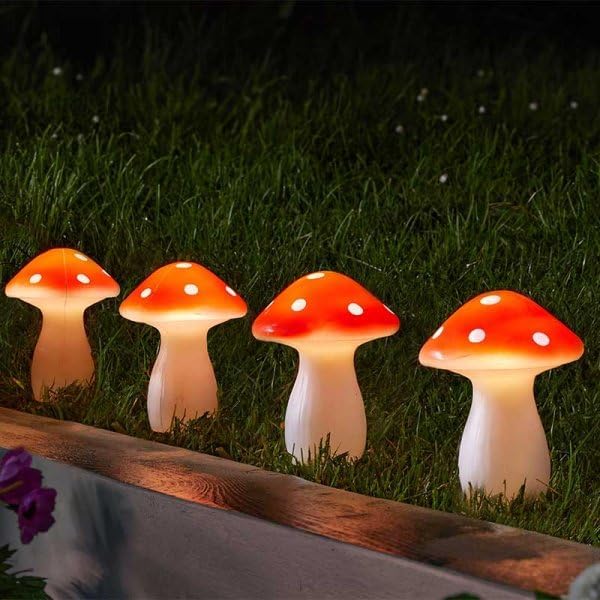 Garden Mile 4pc Solar LED Mushroom Lights Lighting for Garden Outdoor Toadstool Lights for Garden Light Up Mushroom Decorations Large Lamps for Outdoors