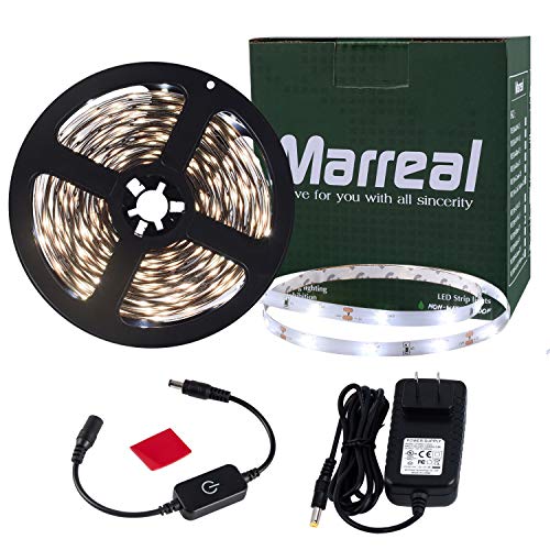 Marreal LED Strip Lights Kit,32.8Ft/10m Daylight White 6000K,SMD 2835 300LEDs，Super-Adhesive LED Lights Full Set,12v Low Voltage Waterproof Cutable LED Rope Lights for DIY Decoration Vanity Mirror