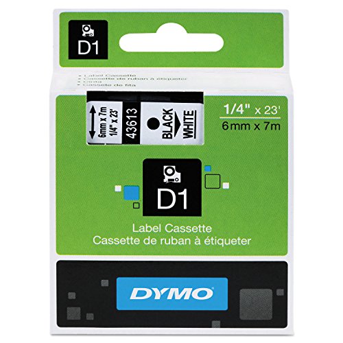 D1 Standard Tape Cartridge for Dymo Label Makers, 1/4in x 23ft, Black on White