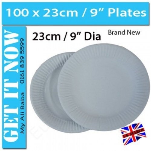 100 x 9" / 23cm White High Quality Paper Plates for Catering / wedding