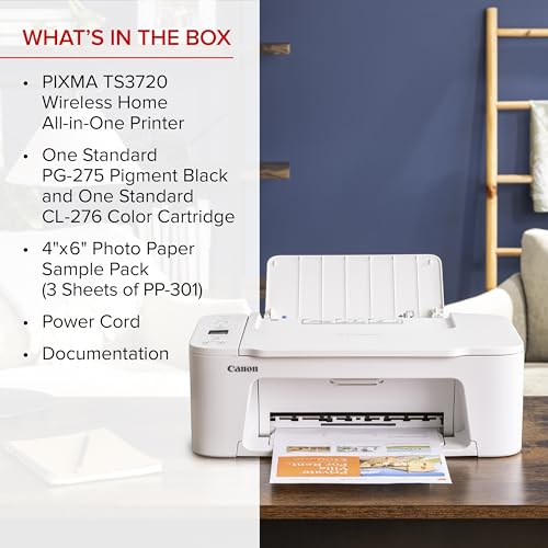 Canon PIXMA TS3720 Wireless All-in-One Printer for Basic Home Printing, White