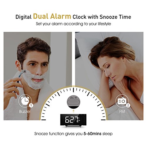 Mpow Projection Clock, FM Radio Alarm Clock, CurvedScreen Digital