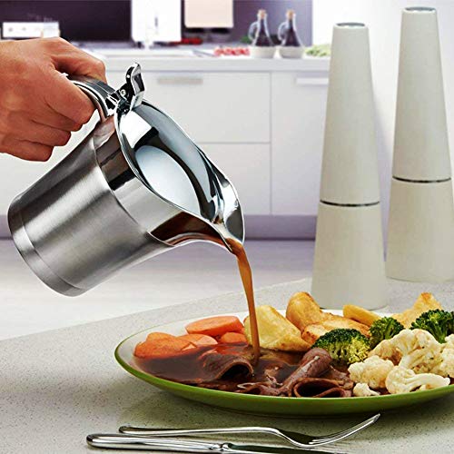 500ml Stainless Steel Sauce Jug Double Insulated Thermal Gravy Boat Sauce Vinegar Lid Jug Liquid Container for Gravy, Sauces, Custard and Much More(silver)