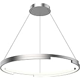Kuzco Lighting Anello Minor 32" Pendant | Brushed Nickel Finish | Made of Aluminum and Acrylic | Asymmetric Architectural Des