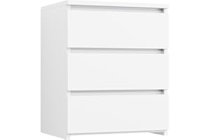 FOTOSOK White Nightstand with 3 Drawers, White Bedside Table Night Stand for Bedroom with Cut-Out Handle, Sofa Side Table 3 Drawer Nightstand for Bedroom, 17.7W*15D*21.7H