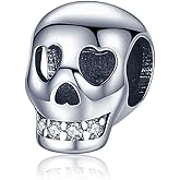 Doyafer Skull Charm 925 Sterling Silver Charms for Women Bracelet Holiday Halloween Birthday Gifts Diy Charm Jewelry For Friends
